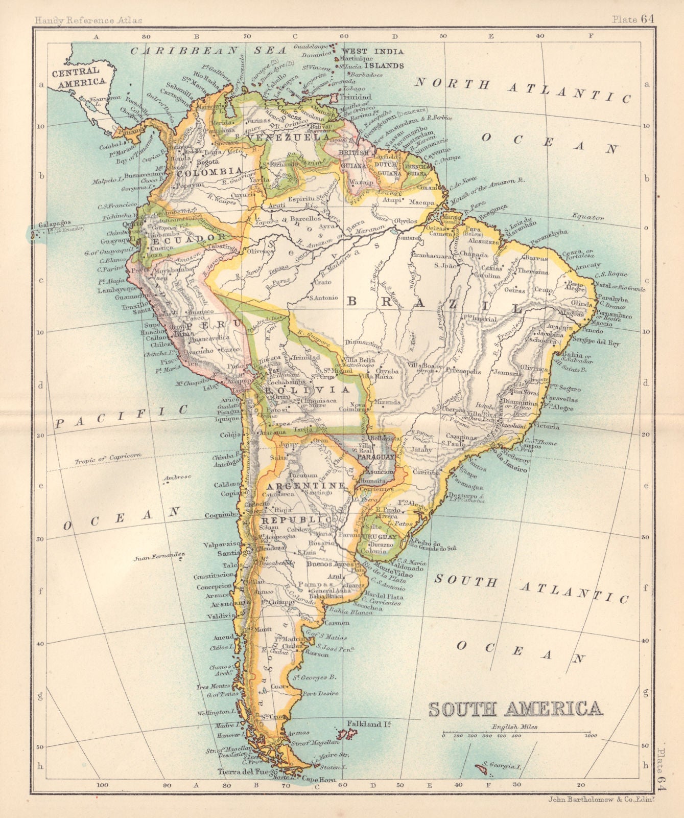 South America. Brazil Bolivia &c. BARTHOLOMEW 1898 old antique map plan chart